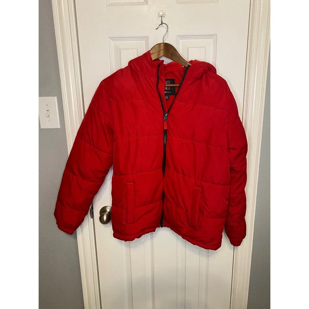 Swiss Tech Boys XL 14 16 Red Hooded Puffer Jacket Quilted Winter Coat